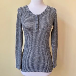 Purple Snow Ribbed Long Sleeve Henley Top